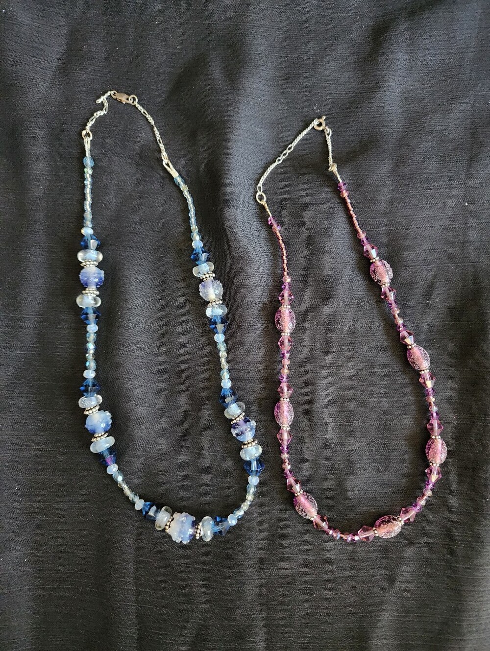 2 Textured lampwork sterling silver necklaces bundle